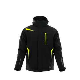   Sara Comfort Winter bélelt softshell hosszú kabát fekete - sárga